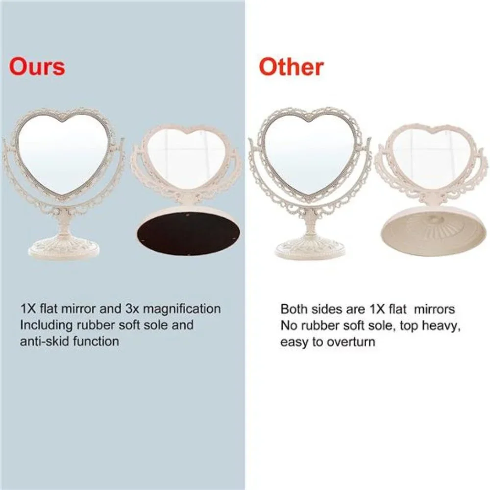 7-Inch Lovely Heart Mirror 360 Degree Rotation Double Sided Magnifying Makeup